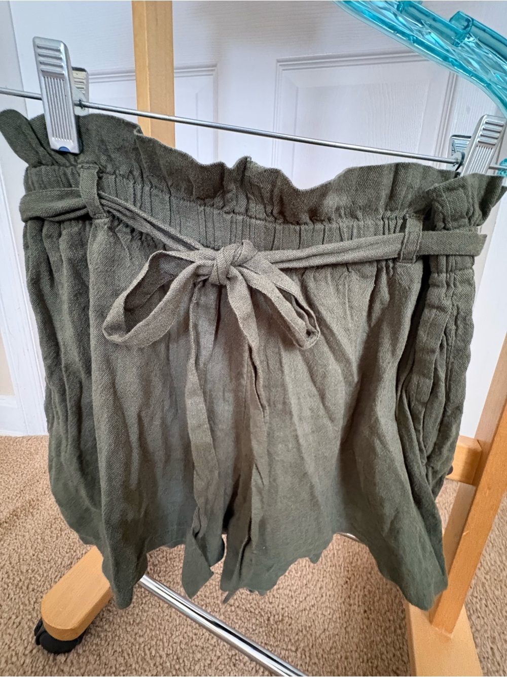 Hollister Olive Green High Waist Paperbag Shorts